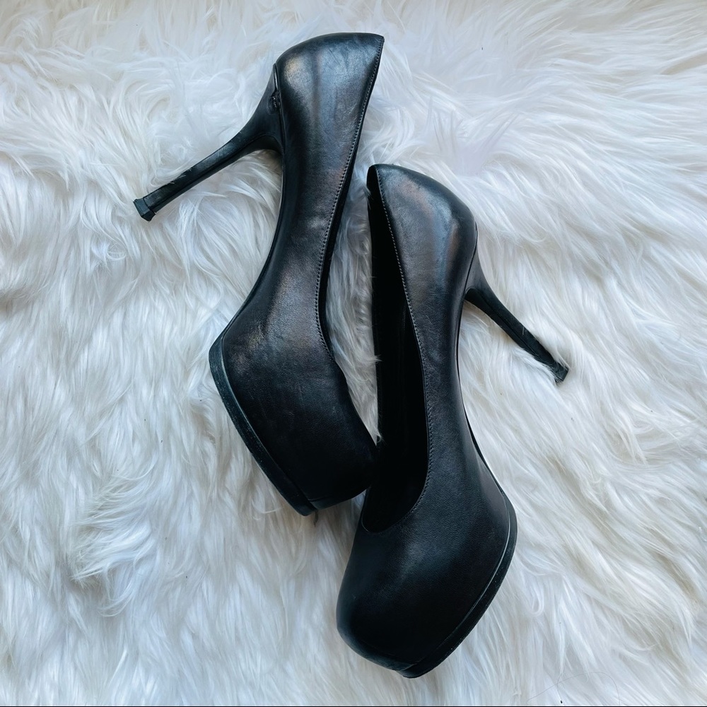 Yves Saint Laurent Tribtoo Black Leather Platform Heels - Picture 8 of 14